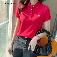 SRSW 短袖T恤女POLO領(lǐng)夏季新款簡約百搭通勤POLO衫涼爽透氣減齡顯瘦女 紅色 XL  建議115-125斤