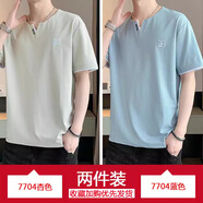 GTYUWVG2025新款夏季短袖T恤男士圓領(lǐng)潮流字母印花半袖假兩件體恤衫 杏色7704+藍(lán)色7704短袖=【共2件 L
