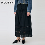 moussy 2025新品法式田園風(fēng)拼接蕾絲高腰半身裙010IS931-2821 020黑色 M