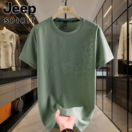 吉普（JEEP）2025新款男士龍圖騰印花冰絲感圓領(lǐng)短袖T恤透氣短袖休閑舒適體恤 綠色 M