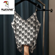 啄木鳥（TUCANO）精致中國風(fēng)黑白花色冰絲吊帶內(nèi)搭背心女寬松顯瘦夏季外穿無袖上衣 幾何圖白色 S