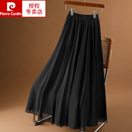 皮爾卡丹（pierre cardin）白色感雪紡半身裙女夏2025新款垂感沙灘裙子遮跨大擺a字長(cháng)裙 黑色 XL