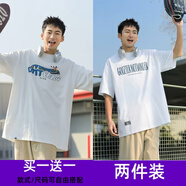 WEIJUE【買一送一 包郵】t恤男新款短袖夏季衣服上衣寬松體恤圓領(lǐng)半袖 T2677白色+T2679白色 L