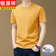 恒源祥2025夏季純棉男士短袖t恤圓領(lǐng)休閑半袖體恤衫上衣男 黃色 M 165 建議95-120斤