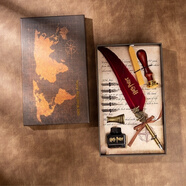 魔豆勝活貓頭鷹羽毛筆火漆套裝禮盒蘸墨鋼筆商務(wù)禮品哈利波特同款羽毛筆 貓頭鷹羽毛筆6件套-酒紅色 下單就送信封+信紙一張