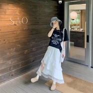 姿偉祺大碼設(shè)計(jì)感蕾絲半身裙夏季小眾中長款 白色半裙 L