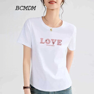 BCMDM香港潮牌休閑絲光棉T恤女 2025夏季新款正肩寬松顯瘦簡(jiǎn)約運動(dòng)短袖 白色 M 建議80-105斤