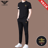 ARMANI EXCHANGE阿瑪尼高端免燙夏季男士運動(dòng)套裝短袖冰.絲薄款休閑桑蠶絲兩件套 8715黑色短袖+長(cháng)褲 2XL 180【建議160-180斤】