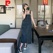 皮爾卡丹（pierrecardin）減齡牛仔背帶連衣裙女夏季2025年新款寬松遮肚休閑設(shè)計(jì)感開叉裙子 深藍(lán)色版 L 121-135斤