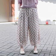 榮西圖（RONGXITU）2025年春夏新款苧麻雙層波點(diǎn)女裝文藝休閑百搭寬松燈籠褲女 咖啡色 均碼