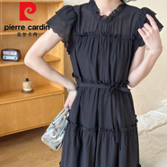 皮爾卡丹（pierre cardin）日韓女裝小飛袖連衣裙女夏季長裙寬松顯瘦裙子女女裝 黑色連衣裙 2XL 建議126-140斤