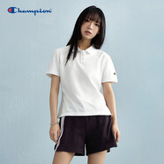 Champion冠軍短袖polo衫女運動(dòng)翻領(lǐng)t恤美式純棉上衣 白色 S