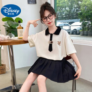 迪士尼寶寶女童夏裝連衣裙2025新款洋氣女孩夏季Polo衫兒童學(xué)院風(fēng)百褶裙套裝 POLO短裙套裝 140 cm