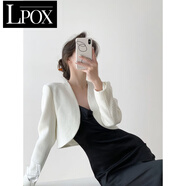 LPOX米白色短款小外套女 法式氣質顯瘦高級設計感長袖短外套坎肩 白色[關注收藏店鋪優(yōu)先發(fā)貨] XL