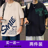 威覺（WEIJUE）【買一送一 包郵】短袖t恤男士夏季美式潮牌ins寬松夏天男生上衣 T148白+T169黑色 XL