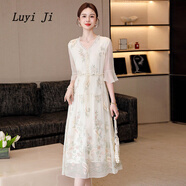 露依姬真絲連衣裙春2025新款度假風(fēng)輕奢法式復古印花裙桑蠶絲優(yōu)雅氣質(zhì)裙 米色碎花【真絲連衣裙】 M 參考體重90-115斤