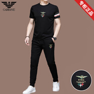 ARMANI EXCHANGE阿瑪尼高端免燙夏季男士運動(dòng)套裝短袖冰.絲薄款休閑桑蠶絲兩件套 8718黑色短袖+長(cháng)褲 2XL 180【建議160-180斤】