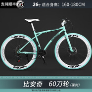 何佳功公路自行車(chē)賽車(chē)變速實(shí)心胎活飛網(wǎng)紅死飛超快超輕碟剎大人男女單車(chē) 60刀24速 碟剎 比安奇