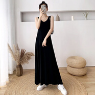 夢(mèng)琪嵐夏涼感針織背心裙女2025新款長(cháng)款內搭無(wú)袖打底寬松圓領(lǐng)a字連衣裙 黑色 M 95斤 ~110斤