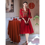 宿萊大碼敬酒服200斤胖mm遮肚子婚服小個(gè)子女生新娘結婚酒紅色孕婦裝 酒紅色A款110cm連體 L L