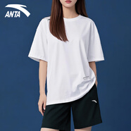 安踏（ANTA）運動(dòng)套裝女冰絲速干T恤短褲女士秋季薄短袖跑步健身運動(dòng)服體考女 白黑2-兩件套 XL