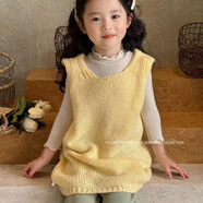 姿偉祺2025春季新款女童韓版色毛衣連衣裙中小童毛衣針織裙甜美花邊褲 杏色打底+黃連衣裙2件套 M 90c