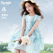 Hello Kitty女童連衣裙兒童裙子夏裝中大童天絲蛋糕裙女孩公主裙L0002藍(lán)色150