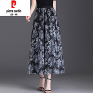 皮爾卡丹復(fù)古印花網(wǎng)紗半身裙女夏季2025新款高腰垂感a字裙中長(zhǎng)裙大擺裙子 黑底白花 均碼 體重90~145斤