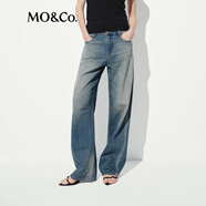 MO&Co.牛仔褲夏個性分層洗褪棉質(zhì)中低腰彎刀褲MBE2JEN021 牛仔藍(lán)色 XS /XS