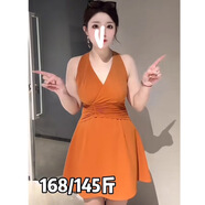 單南衛(wèi)胖mm遮肉顯瘦早春大碼穿搭套裝開叉吊帶裙中長款氣質(zhì)連衣裙初春裝 單南瓜色連衣裙 2XL