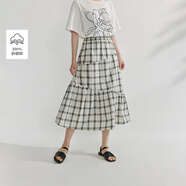 茵曼黑白格鹽縮肌理半身裙2025夏季女裝新款不規(guī)則松緊腰a字裙子 黑白格 L