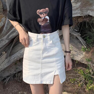 ACJK牛仔短裙女年秋新款高腰顯瘦大裙擺小個(gè)子a包臀半身裙褲裙 白色 XL