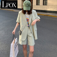 LPOX單件/套裝:2025春夏季薄款休閑寬松短袖西裝外套女西裝短褲兩件套 哈密瓜色套裝【兩件套】 S 建議80-97斤