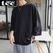 Lee dprre 2025新款七分袖男T恤夏季薄款潮牌寬松大碼韓版胖子中袖冰感衣服 023黑色 L 115至130斤左右