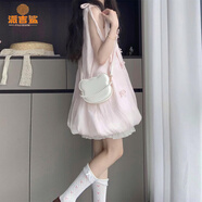 派吉鯊法式溫柔背帶粉色花苞連衣裙子女夏季2025新款小個子a字蓬蓬短裙 粉色 S 40-45kg