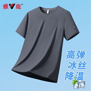 雅鹿冰絲t恤男夏季新款青少年休閑百搭圓領(lǐng)簡約透氣速干衣男半袖體恤 深灰/8858 L （重100-120斤高165-170）
