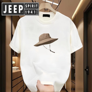 JEEP SPIRIT吉普痞帥純棉短袖男潮牌體恤夏季新款寬松上衣 白色【前大圖k1089 一頂咖色帽子 S 建議90-100斤
