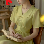 皮爾卡丹（pierre cardin）綠色娃娃領(lǐng)連衣裙雪紡裙女2025新款夏日超好看茶歇法式氣質(zhì)長(zhǎng)裙子 青蘋果色連衣裙(優(yōu)質(zhì)版)今年流行 S (80-95斤)