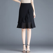 COLORFUL GEMS黑色雪紡高腰魚(yú)尾裙夏季包臀短裙子 黑色 L 腰2尺1穿105斤左右體重