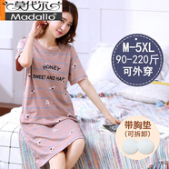 莫代爾帶胸墊睡裙女夏季短袖純棉睡衣女士夏寬松大碼月子服家居服連衣裙 X7801帶胸墊 L (100-120斤)
