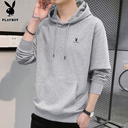 花花公子（PLAYBOY）衛衣男春秋季長(cháng)袖T恤男士外套休閑男裝寬松上衣服 灰色 3XL