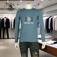 ANDSEEYOU 品牌男士長(cháng)袖T恤 秋冬季新款潮流圓領(lǐng)百搭印花上衣休閑打底衫男 天青色 S
