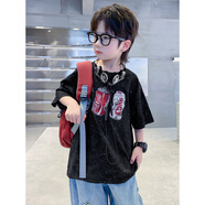 VALOR MAN男童短袖T恤夏季新款帥氣時髦夏款上衣 黑色 110 cm