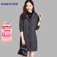 羅蒙（ROMON）高檔純羊毛女連帽中長款針織開衫女秋冬新款毛衣外套外搭軟糯減齡 深灰 L