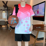 花花公子（PLAYBOY）2025夏季新款冰絲短袖t恤男孩青少年學(xué)生籃球服大童速干運動套裝 TZ11紅色(短袖+短褲) 品質(zhì)保證 XL 120-135斤左右