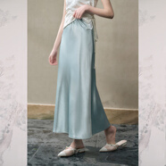 JK&JS【清江引】鎏金緞面半身裙女2025新款新中式穿搭長(cháng)款a字半裙 水藍色 L