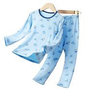 優(yōu)貝宜莫代爾兒童睡衣男孩夏季薄男童夏天家居服中大童空調服長袖春秋款 淺藍 120 cm