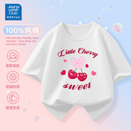 JEANSWEST CLUB半袖男女童超好看短袖t恤2025新款夏裝兒童純棉夏季運動(dòng)半袖 格子櫻桃白色 150