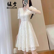 綠夕小香風(fēng)連衣裙子夏天女裝2025夏季新款蕾絲裙子小個(gè)子顯瘦女士衣服 杏色 L （建議108-118斤）