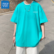 真維斯（JEANSWEST）潮牌t恤男2025新款短袖夏季衣服上衣純棉寬松白體恤圓領(lǐng)半袖男款 湖藍(lán)色 L 建議115-130斤